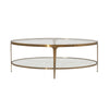 TWO TIER GLASS TOP OVAL COFFEE TABLE IN ANTIQUE BRASS