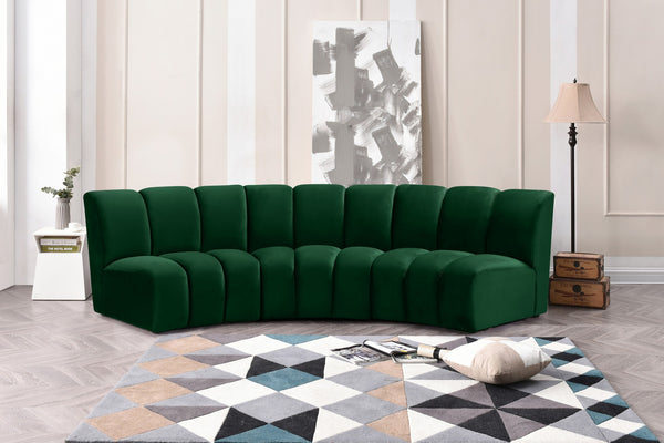 Lynda 3pc. Modular Sectional In Green Velvet