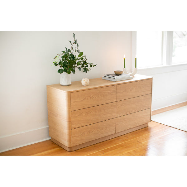 Moe's Round Off Six-Drawer Light Oak Dresser