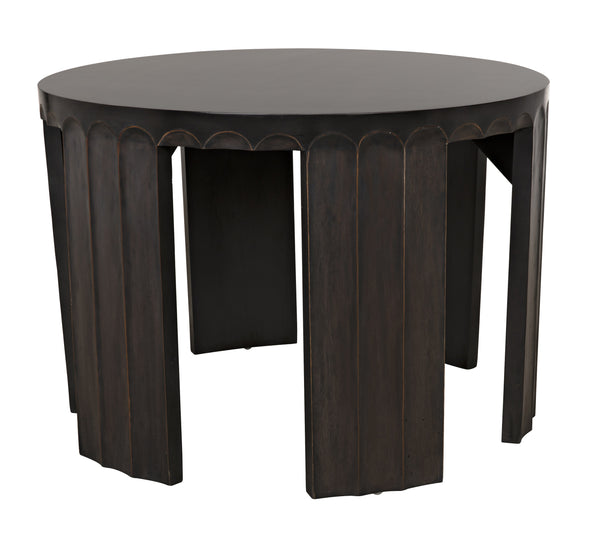 Fluted Side Table, Pale with Light Brown Trim