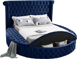 Lorena Queen Bed In Navy Velvet