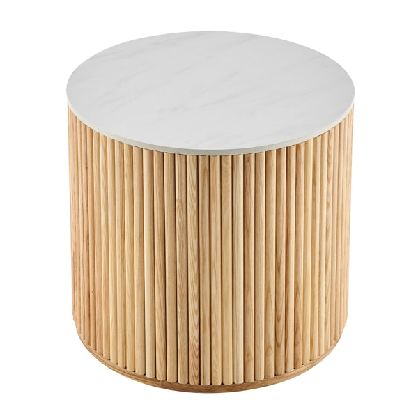 Ingrid Ceramic Top 21.5" Round Side Table, Marble/Natural