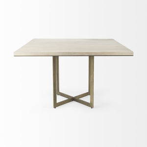 Faye I 48L x 48W x 30H Beige Finished Wood W/Gold Metal Base Square Dining Table