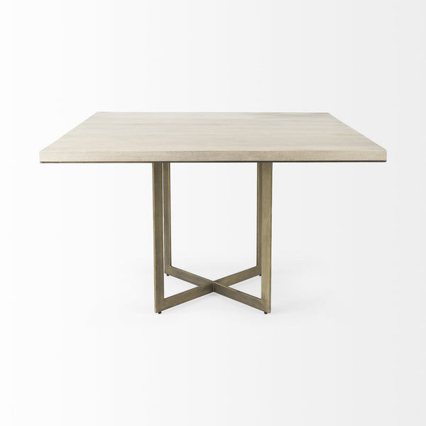 Faye I 48L x 48W x 30H Beige Finished Wood W/Gold Metal Base Square Dining Table
