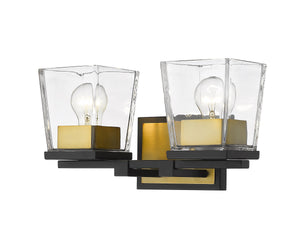 Bleeker Street 2 Light Vanity in Matte Black + Olde Brass Finish