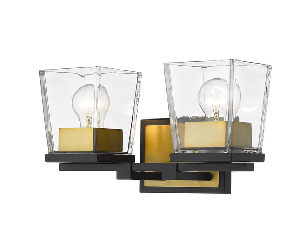 Bleeker Street 2 Light Vanity in Matte Black + Olde Brass Finish