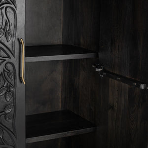 Albero Solid Wood Tall Cabinet in Black Finish