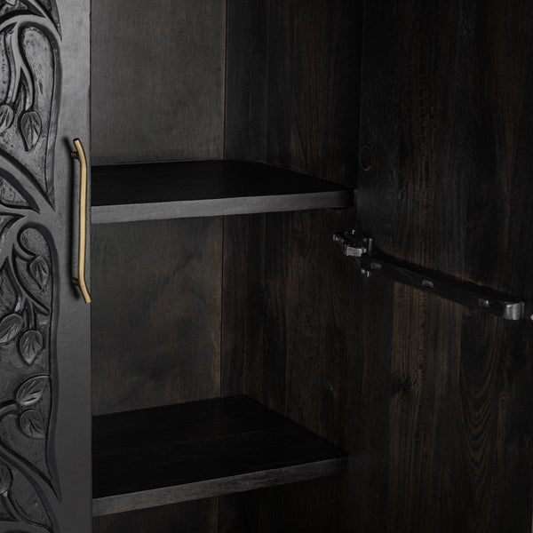 Albero Solid Wood Tall Cabinet in Black Finish