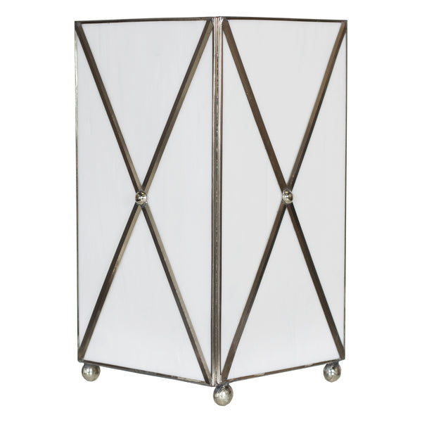 WHITE GLASS XHATCH WASTEBASKET