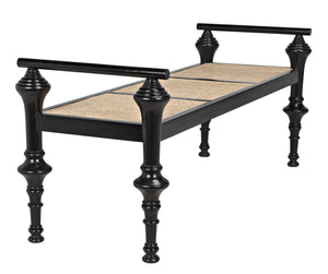 Indochine Sungkai/Mindi Bench with Caning in Charcoal Black