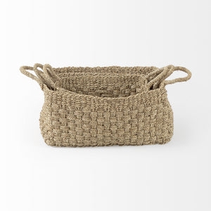 Emra 17.3L x 11.8W x 7.9H (Set of 3) Light Brown Seagrass Rectangular Basket W/ Handles