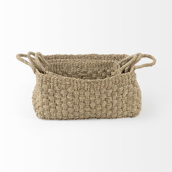 Emra 17.3L x 11.8W x 7.9H (Set of 3) Light Brown Seagrass Rectangular Basket W/ Handles