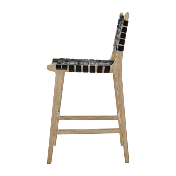 Marco Faux Leather Counter Stool Drift Wood Frame, Black 