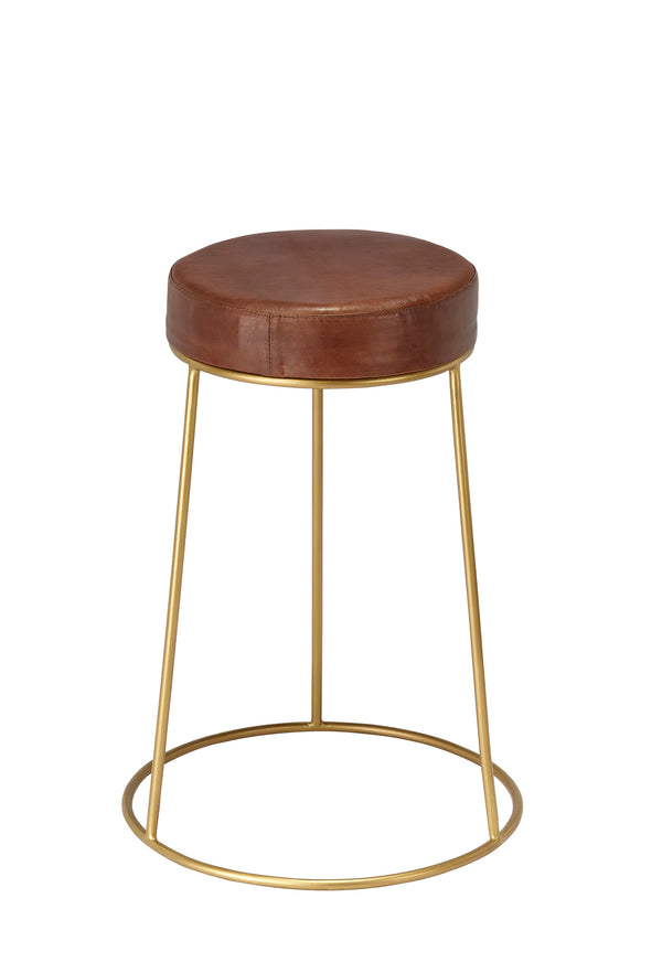 Henry Round Leather Counter Stool, Brown
