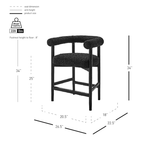 Keanu Boucle Counter Stool Black Legs, Stanton Black 