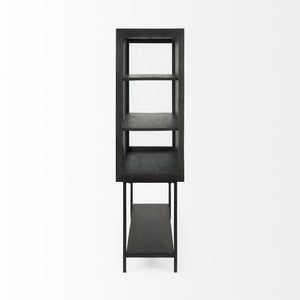 Arelius 36L x 18W x 63H Black-Brown Wood W/ Black Metal Base Display Cabinet