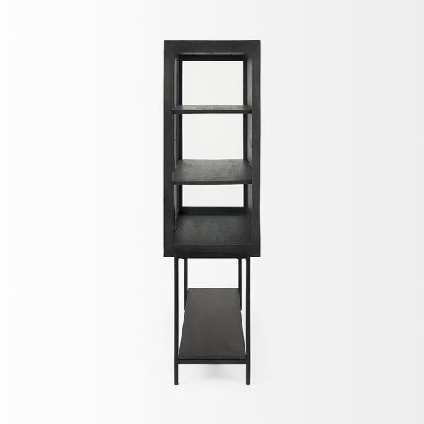 Arelius 36L x 18W x 63H Black-Brown Wood W/ Black Metal Base Display Cabinet