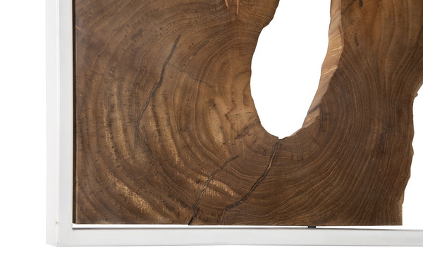 Framed Slice Wall Tile, Teak Wood, White Frame