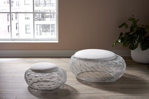 Wire Mesh Stone Stool With Cushion, Large
