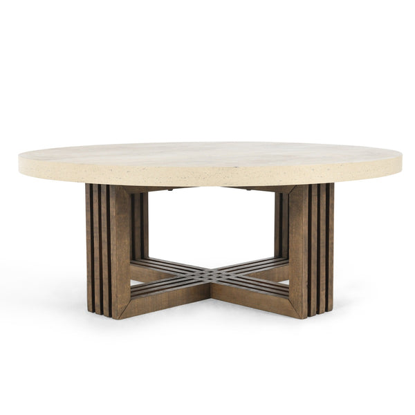 Aspen Solid Wood Round Coffee Table - Antique White/Distressed Brown