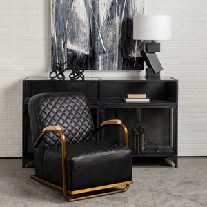 Horace I Black Leather Diamond Pattern w/Gold Iron Frame Accent Chair