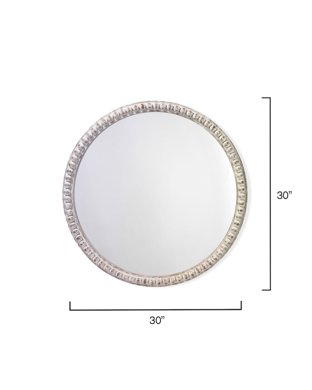 Audrey Beaded Wood Round Wall Mirror, White Washed