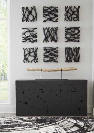 Teak Slice Console Table, Black