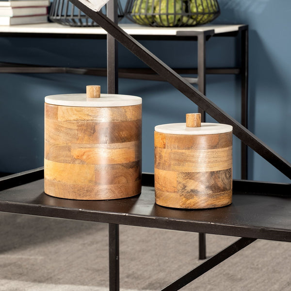 Sandook (Small) 8H Brown Round Wooden Storage Jar