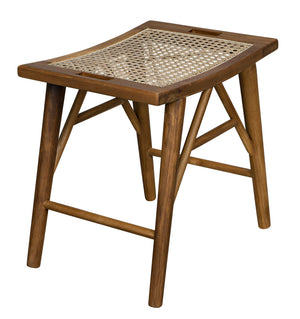 Murphy Teak and Caning Stool with Clear Coat Flat Finish
