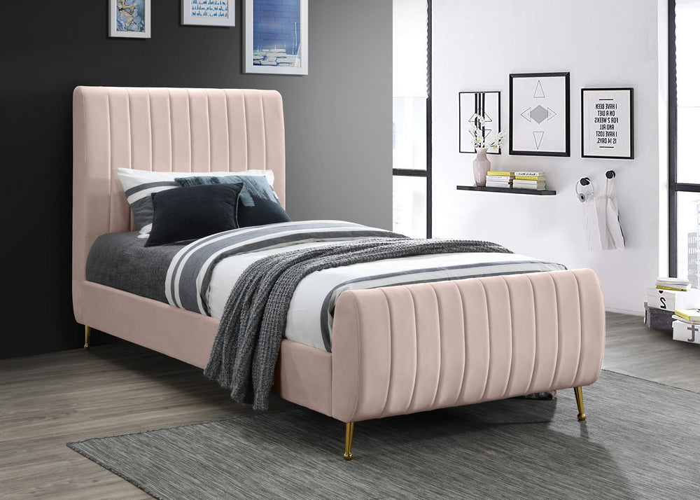 Marcos Twin Bed In Pink Velvet