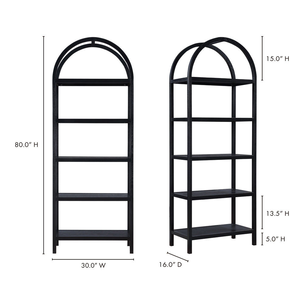 Moe's Eero Black Oak Bookcase with Arch Support