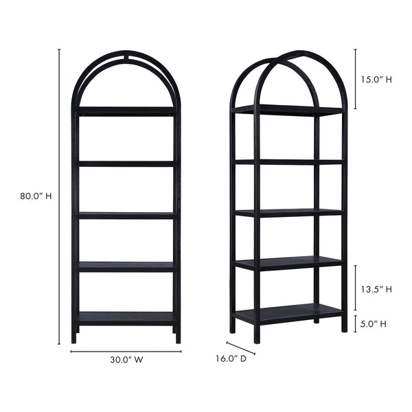 Moe's Eero Black Oak Bookcase with Arch Support