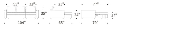 NEAH SOFA BED, CURVED W/LOUNGER, 55"X77"