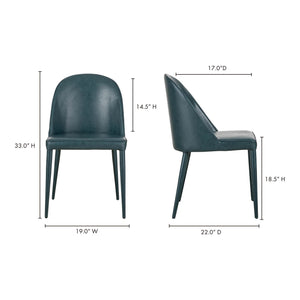 Moe's Burton Dining Chair Set of 2 in Dark Teal Vegan Leather