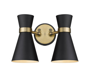 Soriano 2 Light Wall Sconce in Matte Black + Heritage Brass Finish
