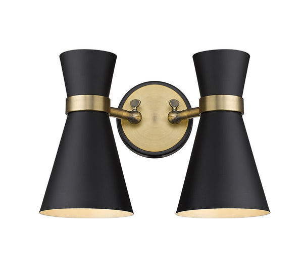 Soriano 2 Light Wall Sconce in Matte Black + Heritage Brass Finish