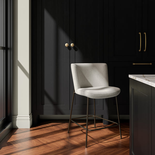 Early Beige Counter Stool with Blackened Bronze Frame