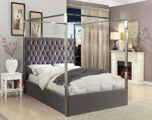 Luz King Bed In Grey Velvet