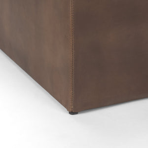 Minara 36" Square Brown Leather Wrapped w/Wood Base Ottoman