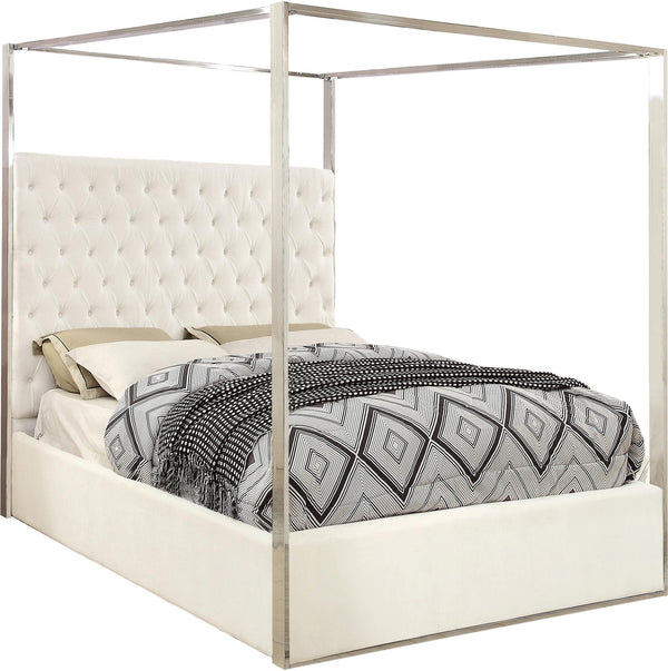 Luz Queen Bed In White Velvet