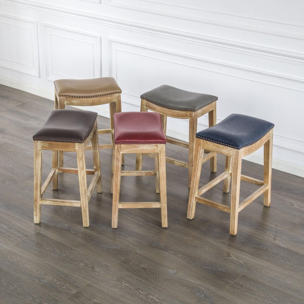 Elmo KD Bonded Leather Counter Stool Weathered Smoke Legs, Vintage Blue