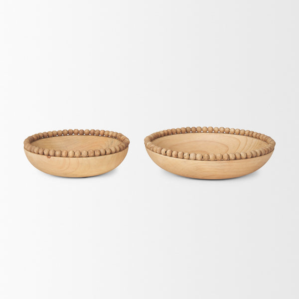Wendell Light Brown Wood w/ Wood Bead Round Bowls