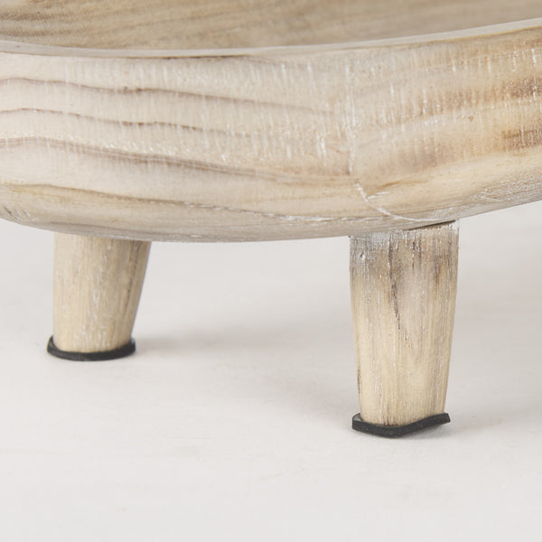 Carver Set of 2 Oblong White Washed Wood Footed Trays