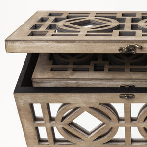 Estooki Set of 2 Natural Wood Mirrored Boxes