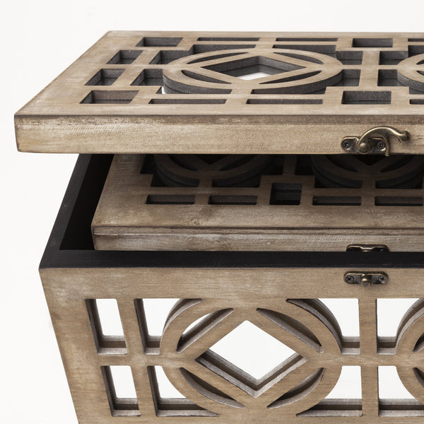 Estooki Set of 2 Natural Wood Mirrored Boxes