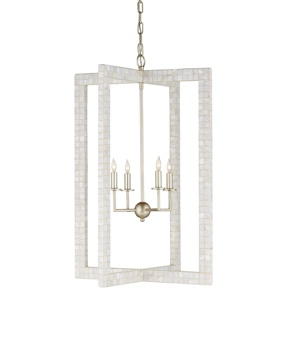 Arietta Chandelier In Mother of Pearl & Contemporary Silver Leaf