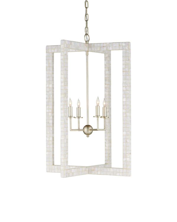 Arietta Chandelier In Mother of Pearl & Contemporary Silver Leaf