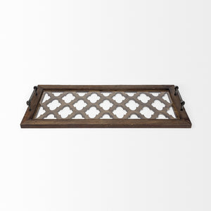 Stotonic 35L x 16W Brown Wood W Glass Top Rectangular Serving Tray