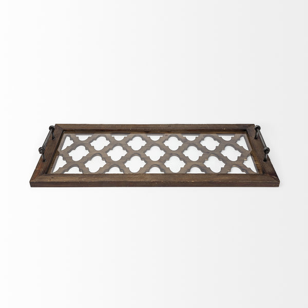 Stotonic 35L x 16W Brown Wood W Glass Top Rectangular Serving Tray