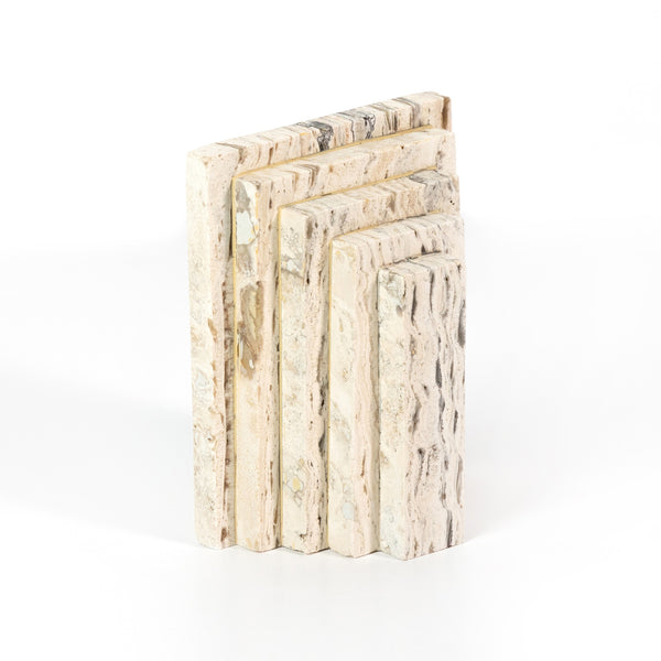 Stepped Bookends In White Travertine